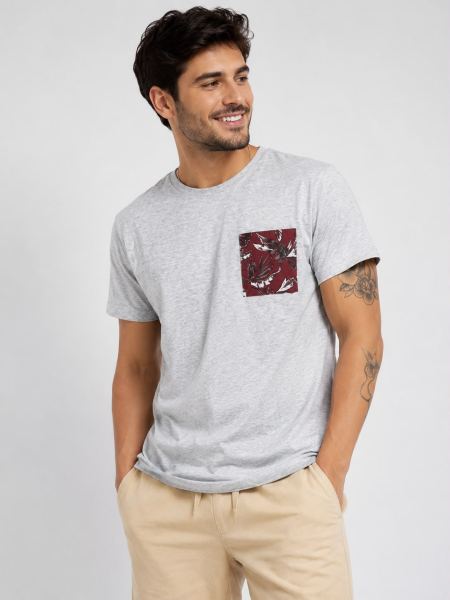 Grey Floral Woven Pocket T-Shirt